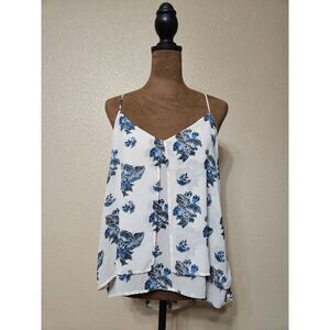 H&M Women’s Medium White Blue Floral Spaghetti Strap Flowy Camisole